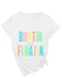 Λεπτομερής όψη casual γυναικείου t-shirt με V λαιμόκοψη και κοντό μανίκι με τύπωμα. - S / Tops / Λευκό