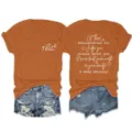 Casual t-shirt με κοντά μανίκια και στρογγυλή λαιμόκοψη, με εμπνευσμένο τύπωμα, άνετο top. - S / Tops / Πορτοκαλί της Φωτιάς (Λευκή Γραμματοσειρά)