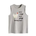 Close-up detail of the grey women's tank top featuring a funny chicken print and graphic slogan. - S / Tops / Light Gray