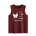 Close-up detail showing the funny chicken graphic print and slogan on the women tanktop. - S / Tops / Burgundy