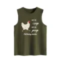 Olive green women's sleeveless tank top with funny chicken graphic and letter print casual wear - Army Green