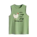 Close-up detail of the funny chicken graphic and printed slogan on the green cotton tank top. - Olive Green