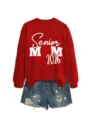 Femme rouge senior maman 2026 sweat-shirt avec short en jean bleu tenue tendance - S / Hauts / Rouge (Impression Blanche)