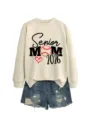 Sweatshirt Femme Senior Mom 2026 Casual Imprimé Baseball Manches Longues Hauts - S / Hauts / Sable (Impression Noire)