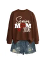 Sweat-shirt Femme Senior Mom 2026 Motif Baseball Cœur Haut Décontracté à Manches Longues - S / Hauts / Café (Impression Blanche)