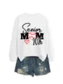 Tendance sweat-shirt à manches longues imprimé baseball femme Senior Mom 2026 top - S / Hauts / Blanc (Imprimé Noir)