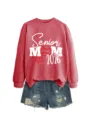 Sweatshirt Rouge Senior Mom 2026 avec Short en Jean Tenue Casual et Tendance Femme - S / Hauts / Rouge (Imprimé Blanc)