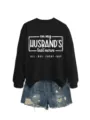Damen lässiger langärmliger schwarzer Pullover mit lustigem Buchstabenprint, bequeme Herbstkleidung. - S / Oberteile / Schwarzes Sweatshirt (Weiße Schrift)