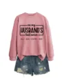 Damen lässiger rosa Pullover mit lustigem Spruch und Jeansshorts Set für den Herbst Alltag - S / Oberteile / Roségoldenes Sweatshirt (Schwarze Schrift)