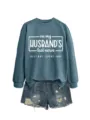 Lässiger bequemer Damen Herbst Winter Langarm Pullover mit lustigem Buchstabenprint - S / Oberteile / Blaues Sweatshirt (Weiße Schrift)