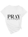 Donna Collo V Manica Corta T-Shirt Casual Pray Lettera Stampa Top Bianco Estate - Taglia S / Parte Superiore (3812) / Bianco(3812)