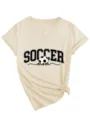 Mode Femme Col V Manches Courtes T-Shirt Imprimé Maman De Football Casual Top Beige. - Sable (Graphique Noir)
