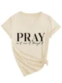 Dettaglio ravvicinato della t-shirt beige da donna a maniche corte con scollo a V e nodo. - Taglia S / Parte Superiore (3812) / Sabbia(3812)