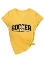 Femme Casual Col V Manches Courtes Soccer Mom T-Shirt Mode Jaune Ete Top Vetement - Jaune (Graphiques Noirs)
