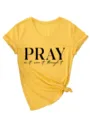 T-shirt da donna scollo V manica corta top giallo casual con stampa di lettere motivazionali. - Taglia S / Top / Giallo