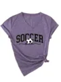 T-shirt col V violet chiné femme manches courtes avec motif Soccer Mom et nœud bas - 3812-Violet (Graphique Noir)