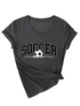 T-shirt femme col V manches courtes, imprimé graphique soccer mom haut mode tendance. - 3812-Gris Chiné (Graphique Blanc)
