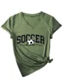 T-shirt femme vert a col V manches courtes avec imprime maman foot et ourlet noeud. - Vert olive