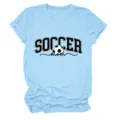 T-shirt à manches courtes pour femme imprimé soccer mom, haut d'été décontracté col rond. - S / Hauts / Bleu Clair (Texte Noir Graphique en Couleur)