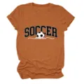 T-shirt femme manches courtes décontracté, imprimé lettre soccer mom col rond été. - S / Hauts / Orange Brûlé (Lettres Blanches Graphique Multicolore)