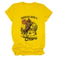 Maglietta grafica vintage western cowgirl da donna casual manica corta girocollo top giallo - Taglia S / Top / Giallo