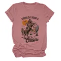 Maglietta donna manica corta girocollo con stampa grafica cowgirl western stile vintage - Taglia S / Top / Oro rosa