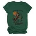 Maglietta verde da donna stile western vintage con maniche corte e stampa cowgirl top. - Taglia S / Top / Verde militare