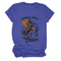Donna vintage western cowgirl grafico manica corta melange blu t-shirt girocollo top - Taglia S / Top / blu retrò