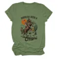 Maglietta grafica vintage da cowgirl a maniche corte, top girocollo verde militare. - Taglia S / Top / Arancione