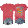 Damen V-Ausschnitt Kurzarm T-Shirt lässiges Sommer Top mit lustigem Sonnen-Print. - S / Oberteile / Rot