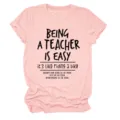 Maglietta donna divertente insegnante manica corta estate casual girocollo rosa top tee - Taglia S / Top / Rosa (Stampa Nera)