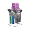 Ensemble de couverts en acier inoxydable avec poignées en plastique marbré et support. - Ensemble de 24 Pièces avec Boîte