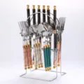 Stainless Steel Cutlery Set Marble Handle Kitchen Silverware Fork Spoon Knife with Rack - 24-Piece Set (PVC Box with Stand) / PVC Box / Steel Color
