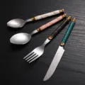 Set de cubiertos de acero inoxidable estilo nórdico con mango de patrón de mármol cuchillo cuchara - Juego de 4 Piezas Mango Rayo