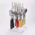 Ensemble de Couverts en Acier Inoxydable 24 Pièces avec Poignées Motif et Support - Ensemble de 24 Pièces (Boîte PVC avec Support) / Acier Inoxydable