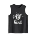 Donkergrijze mouwloze tanktop met wit bijen grafische print detail in casual stijl. - S / Tops / donkergrijs