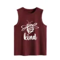 Casual dames tanktop in bordeauxrood met schattige bijen print en kind tekst mouwloze top. - S / Tops / Bordeauxrood