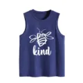 Donkerblauwe mouwloze tanktop met schattig wit bijtje grafische print detail aan de voorkant. - S / Tops / Vintage Blauw