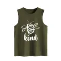 Dames casual olijfgroene tanktop met schattige bijen grafische print voor dagelijkse zomer. - S / Tops / Legergroen