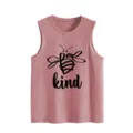 Casual dames mouwloze roze hemd top met schattige bijen print en inspirerende tekst. - S / Tops / Roségoud (Zwart Lettertype)