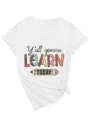 Damen Weiß V-Ausschnitt Kurzarm T-Shirt Lässig Grafik Tee mit Seitenknoten und Buchstabe - S / Oberteile / Weiß