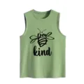 Groene casual dames mouwloze tanktop met schattige bijen grafische print, losse pasvorm. - S / Tops / Olijfgroen (Zwarte Print)