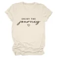 T-shirt donna girocollo manica corta casual con stampa di citazione motivazionale, beige. - Taglia S / Top / Colore sabbia
