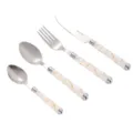 Stainless steel cutlery set with white marble ceramic handles, elegant 4-piece tableware. - Four-Piece Set