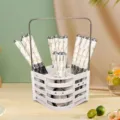 Stainless steel flatware set with marble ceramic handles, cutlery holder storage basket. - 24-Piece Set (with PVC Box)
