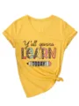 Damen Gelb V-Ausschnitt Kurzarm T-Shirt Lässige Lose Tops Mit Buchstaben Druck Grafik - S / Oberteile / Gelb