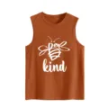 Dames casual mouwloze tanktop met een leuke bij print in roestbruin voor de zomer - S / Tops / Burnt Orange (Witte Print)