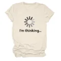 T-shirt décontracté à manches courtes pour femme avec motif amusant, haut basique confortable. - S / Hauts / Sable (Lettres Noires Graphique Couleur)