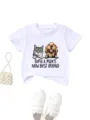 Cute kids white short sleeve t-shirt with lovely cat and dog graphic print, casual summer wear. - 90cm / Tops / White