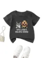 Cute kids graphic t-shirt featuring cat and dog cartoon print and custom text detail view. - 90cm / Tops / Dark Gray